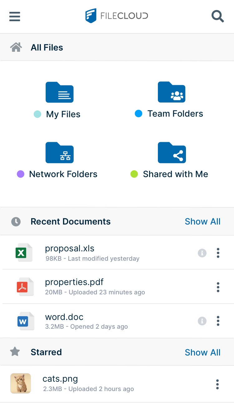 FileCloud Android App Screenshot For Home