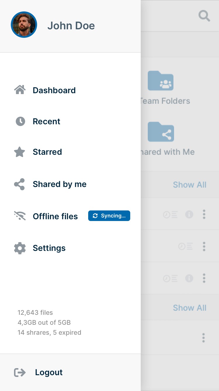 FileCloud Android App Screenshot For Menu