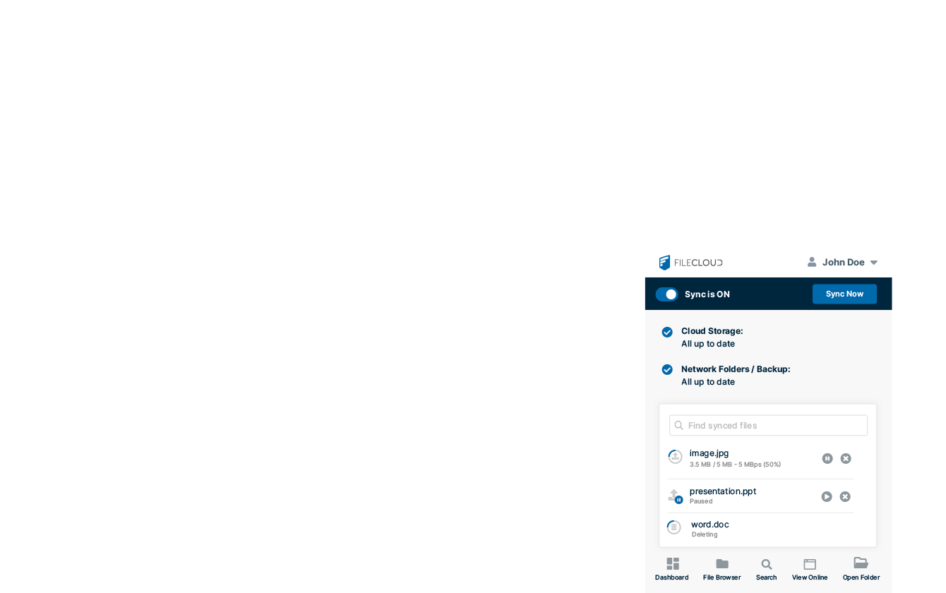 Sync Turned On Screenshot of FileCloud Desktop App