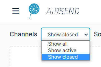 Channels drop-down list in dashboard