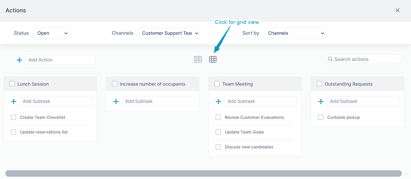 Kanban board, grid view