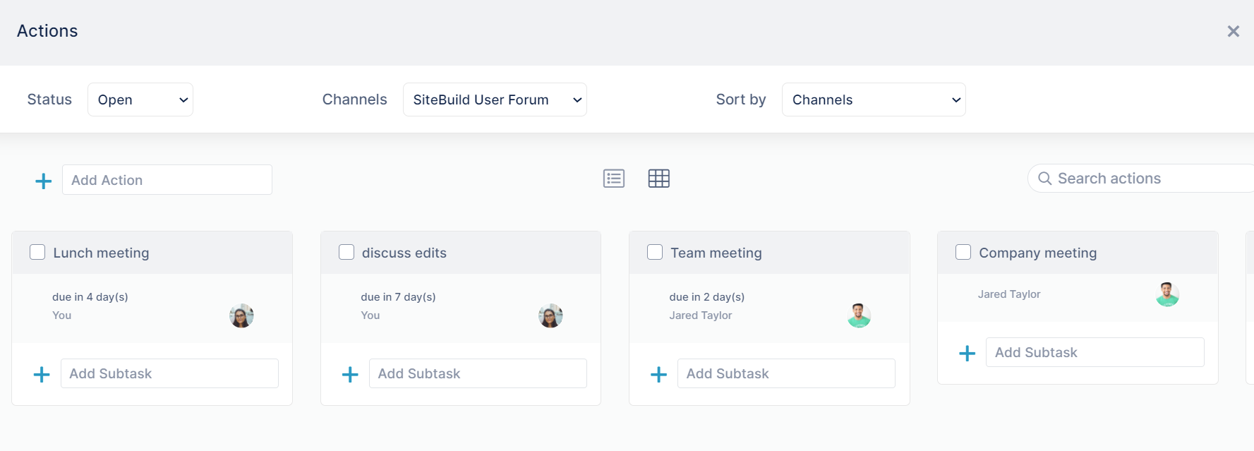 Kanban board, grid view