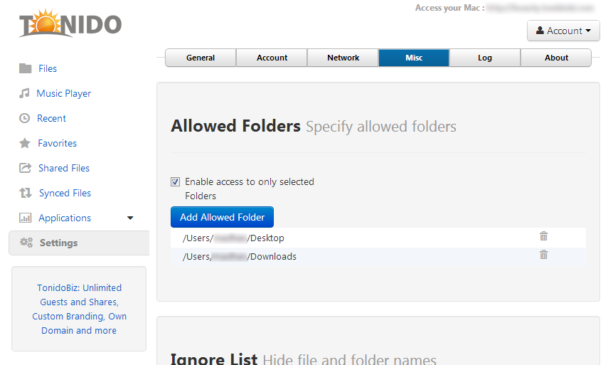 tonido_restrict_folders.png