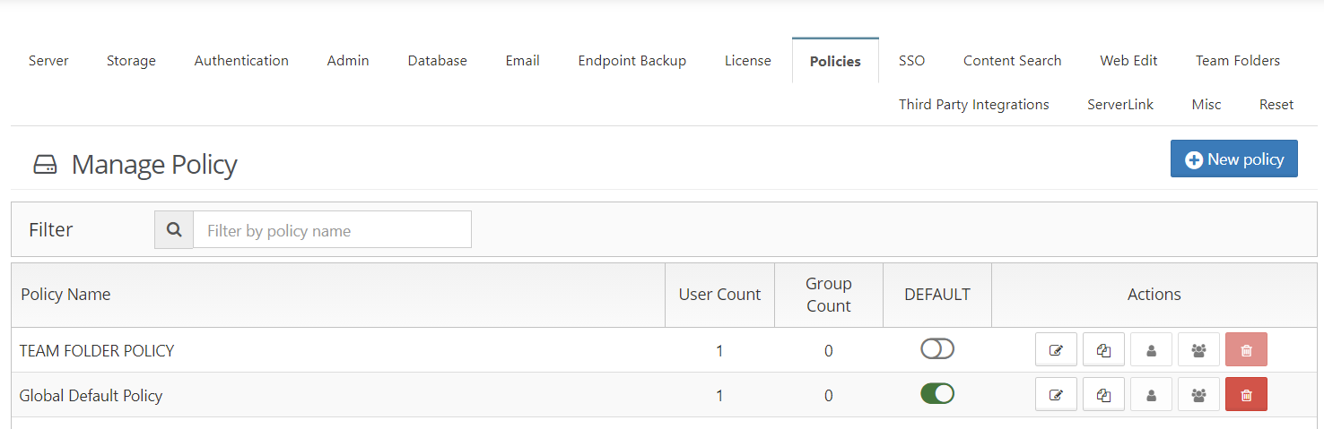 Policies tab