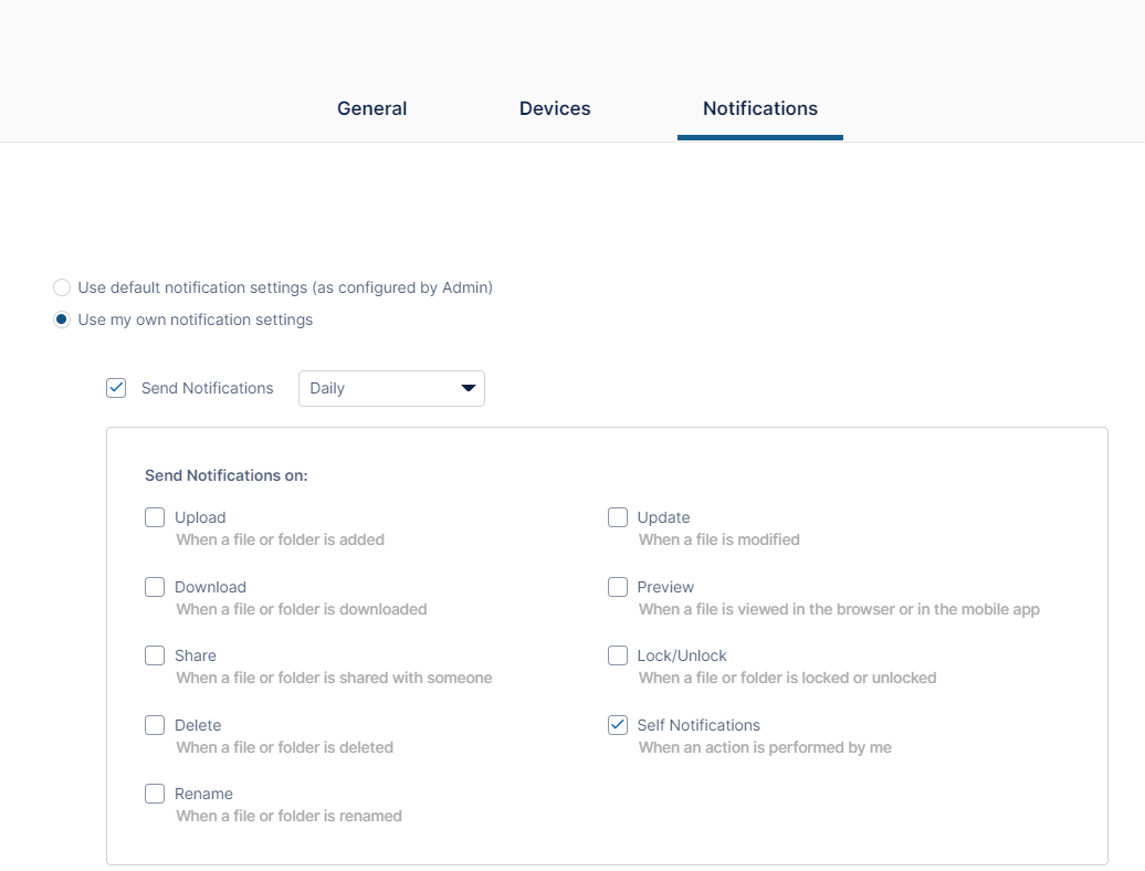 Customize notifications in user settings FileCloud Docs Online