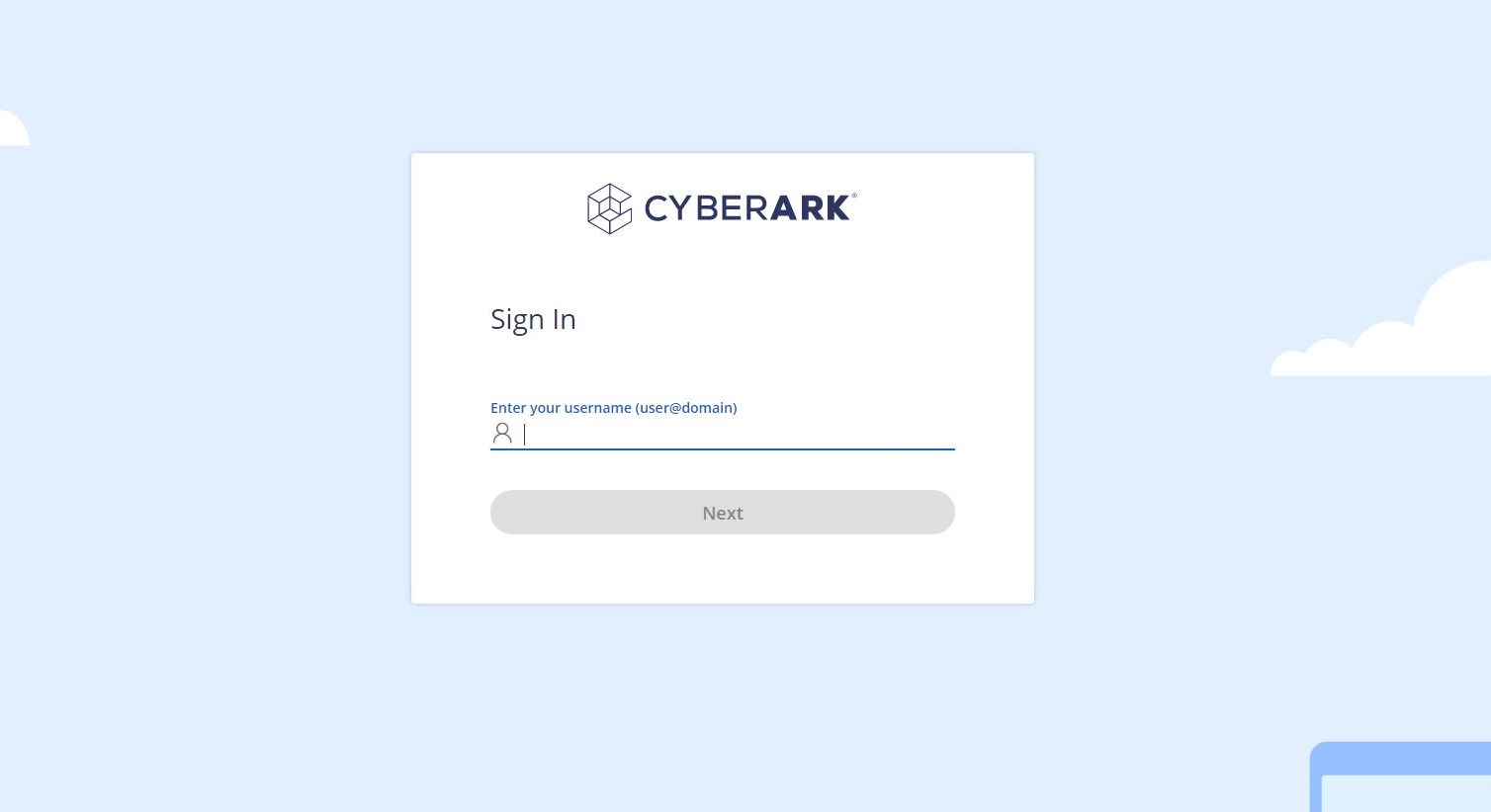 Cyberark Login page, username