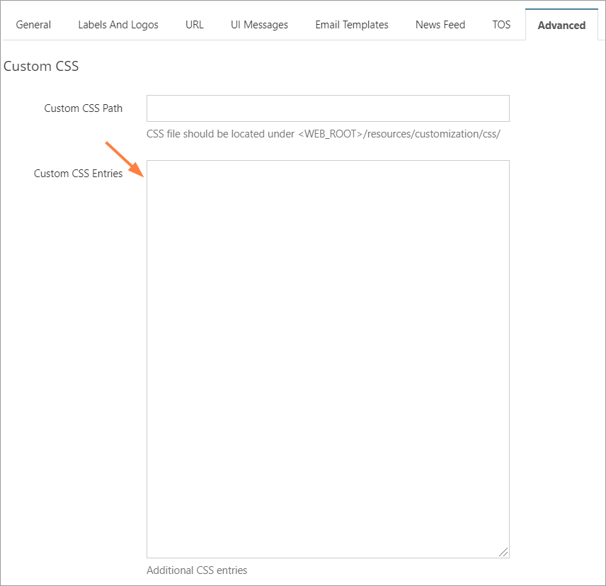 Customization, Advanced tab, Custom CSS Entries field