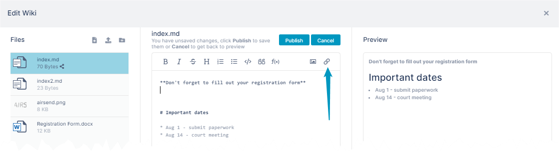 Insert File Link in Wiki Insert File Link in Wiki
