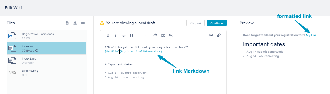 Wiki link markdown