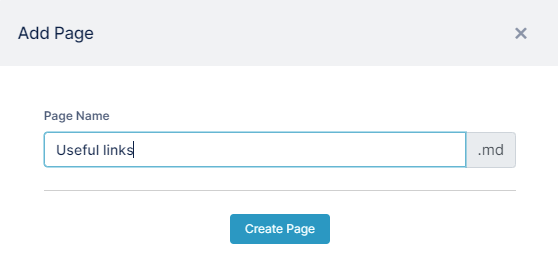 AirSend > Adding additional pages to the wiki > ASAddPageToWiki.png (Add Page dialog box) Add Page dialog box