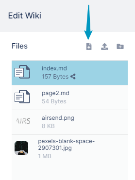 AirSend > Adding additional pages to the wiki > ASCreateAPage.png (Create a page button) Create a page button