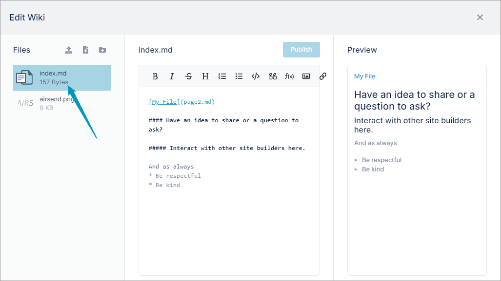 AirSend > Adding additional pages to the wiki > EditWiki.png