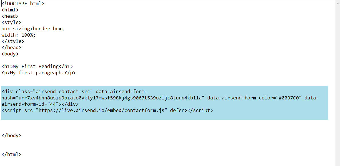 Code for Contact form Code for Contact form